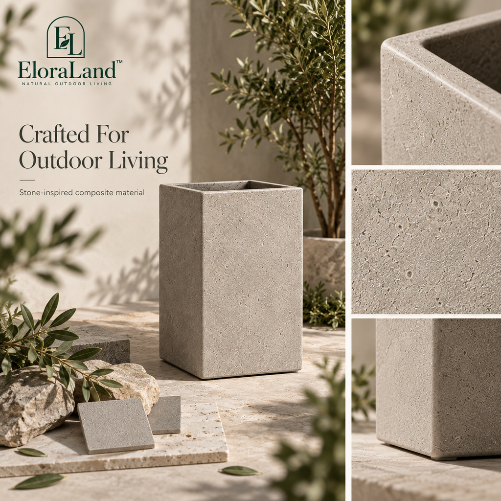 EloraLand™ TerraStone Planter - A sculptural garden element that adds architectural structure to outdoor spaces.