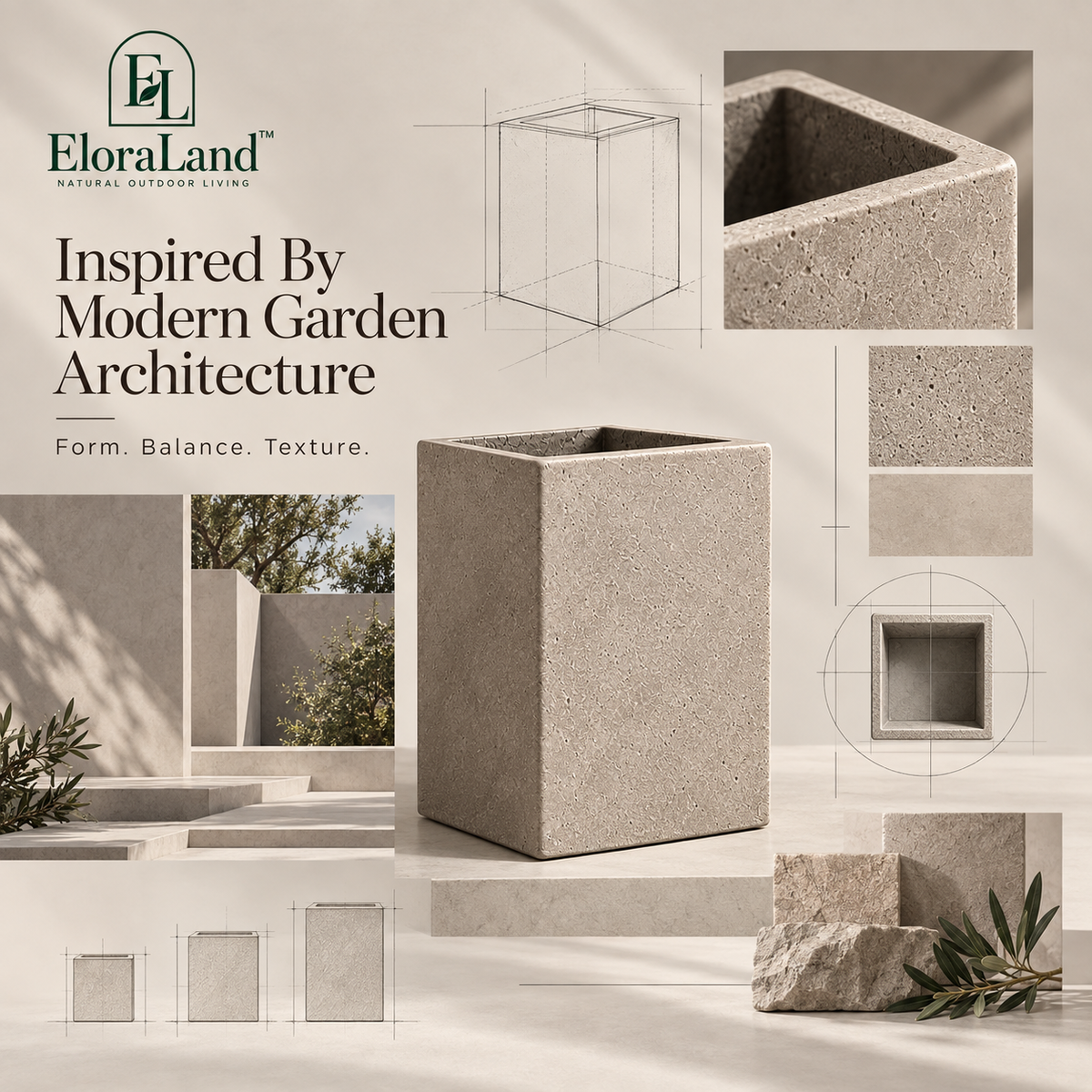 EloraLand™ TerraStone Planter - A sculptural garden element that adds architectural structure to outdoor spaces.