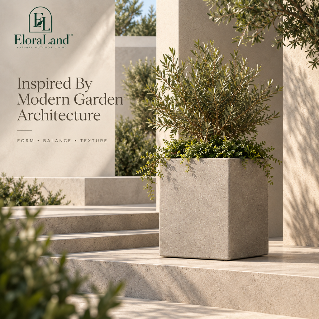 EloraLand™ TerraStone Planter - A sculptural garden element that adds architectural structure to outdoor spaces.